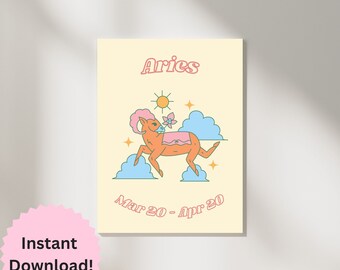 Aries Zodiac Print - Digital Download Print, Zodiac Wall Art, Zodiac Sign, Horoscope, Astrology, Printable Wall Decor, Instant Download