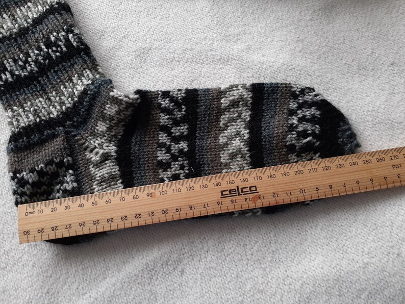 black and grey Hand knitted unisex bed socks in shades of brown