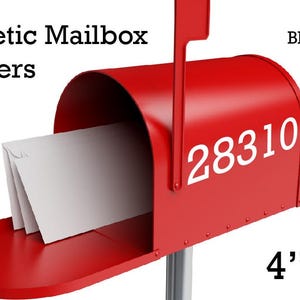 May include: Red mailbox with a white flag on top. The mailbox has a white number "28310" on the front. The mailbox is 4 inches tall. Available in black and white.