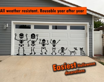 Skeleton Family Magnet Set: Reusable Halloween Garage Door Decor