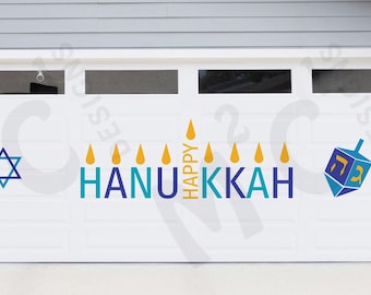 Happy Hanukkah Garage Magnet, Candle Flame Letters, Star of David, Dreidel