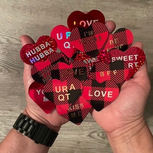 Red Plaid Conversation Heart Magnets: Sparkle Valentine Decor