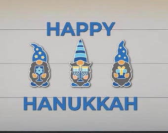 Happy Hanukkah 3-Piece Gnome Magnet Set, Jewish Holiday Decor