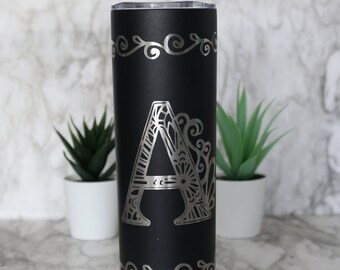 Custom Engraved Monogram Water Bottle, Stainless Steel Water Bottle, Personalized Water Bottle 20 oz, Ornated engraving, Birthday Gifts