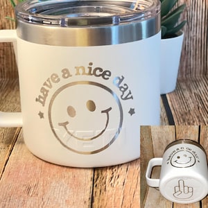 Sarcastic Middle Finger Mug: Etched Stainless Steel Coffee Cup