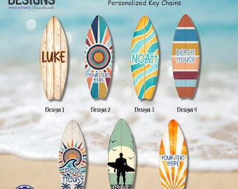 Personalized Retro Surfboard Keychain | Custom Name Vintage  Key Ring | Double Sided Glossy USA Made
