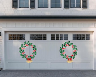 Large Holly Wreath Christmas Magnet, Garage Door Holiday Decor with Bells