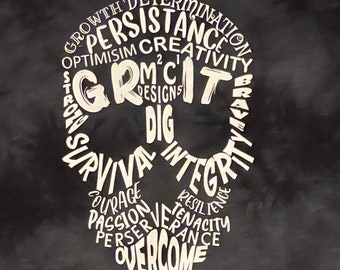 Digital file skeleton face with words grit, perseverance,  SVG, PNG, digital cut file digital download cut file
