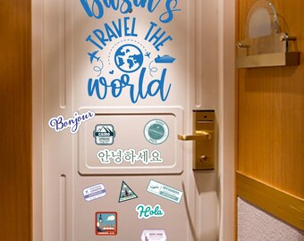 Cruise Ship Cabin door travel decorations Magnet: Travel the World, Passport Stamps