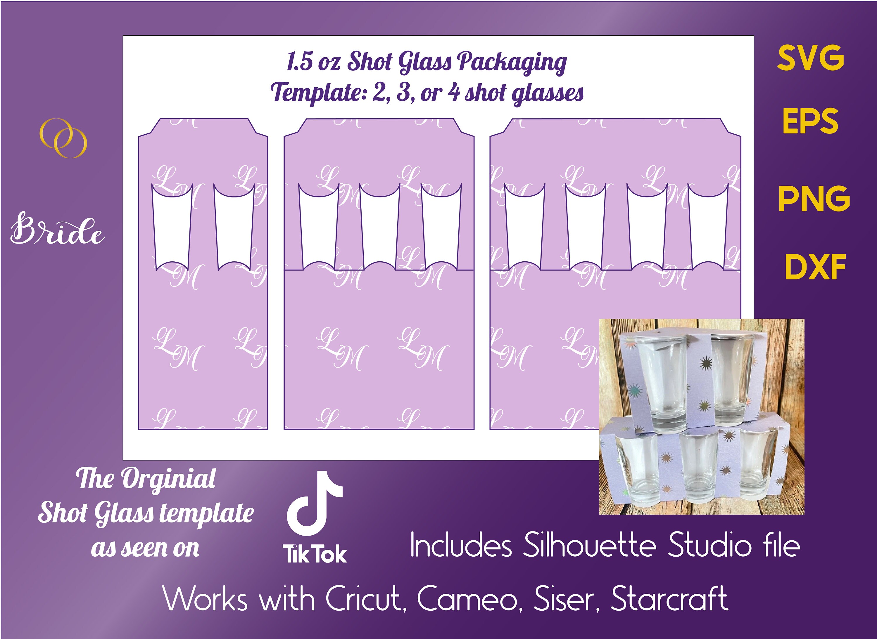 Shot Glass 1.5 oz Box Template SVG, EPS, PNG, dxf Digital File Shot Glass Box, Packaging for 2, 3, or 4 glasses, digital download cut file