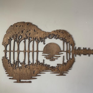 Music Lover Gift, Acoustic Guitar, Music Room Decor, Wood Decor, Guitarist Gift, Rustic Wall Art, Guitar Art, Abstract Sunset, Gift For Him
