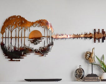 Sunset Guitar, Music Wall Art, Wilderness Wall Decor, Metal Wall Art, Copper Wall Art, Nature Lover, Patina Wall Art, Music Lover Gift