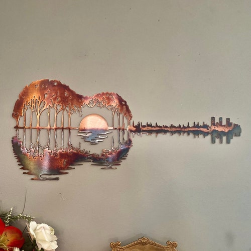 Guitar Sunset Metal Wall Decor Abstract Guitar Metal Art Etsy