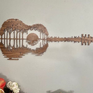 Music Lover Gift, Acoustic Guitar, Music Room Decor, Wood Decor, Guitarist Gift, Rustic Wall Art, Guitar Art, Abstract Sunset, Gift For Him