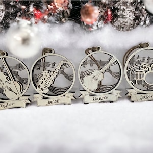 Music Ornaments, Wooden Ornament, Personalized Christmas Ornaments, Guitar, Saxophone, Drums, Violin, Music Lover Gift, Christmas Tree Décor
