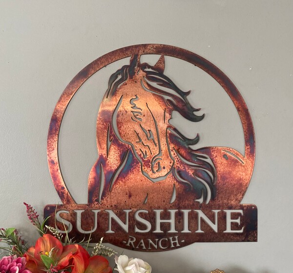 Horse Wall Metal Art Hanging With Rustic Copper Finish Etsy