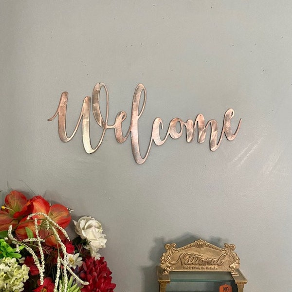 Metal Cursive Welcome Sign, Metal Welcome Sign, Front Porch Sign, Welcome Sign, Wedding Welcome Sign, New Home Gift, Metal Welcome Script,