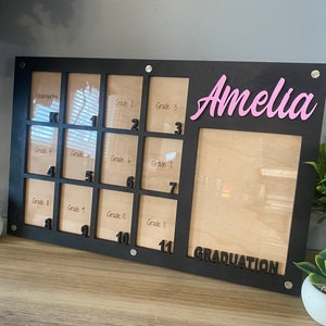 School Years Picture Frame, K-12 Picture Frame, Grade School Picture Frame, Photo Collage, Personalized Photo Frame, Wooden Picture Frame Black K-12