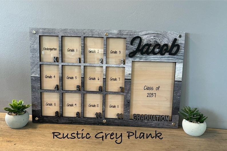 School Years Picture Frame, K-12 Picture Frame, Grade School Picture Frame, Photo Collage, Personalized Photo Frame, Wooden Picture Frame Rustic Grey Plank K