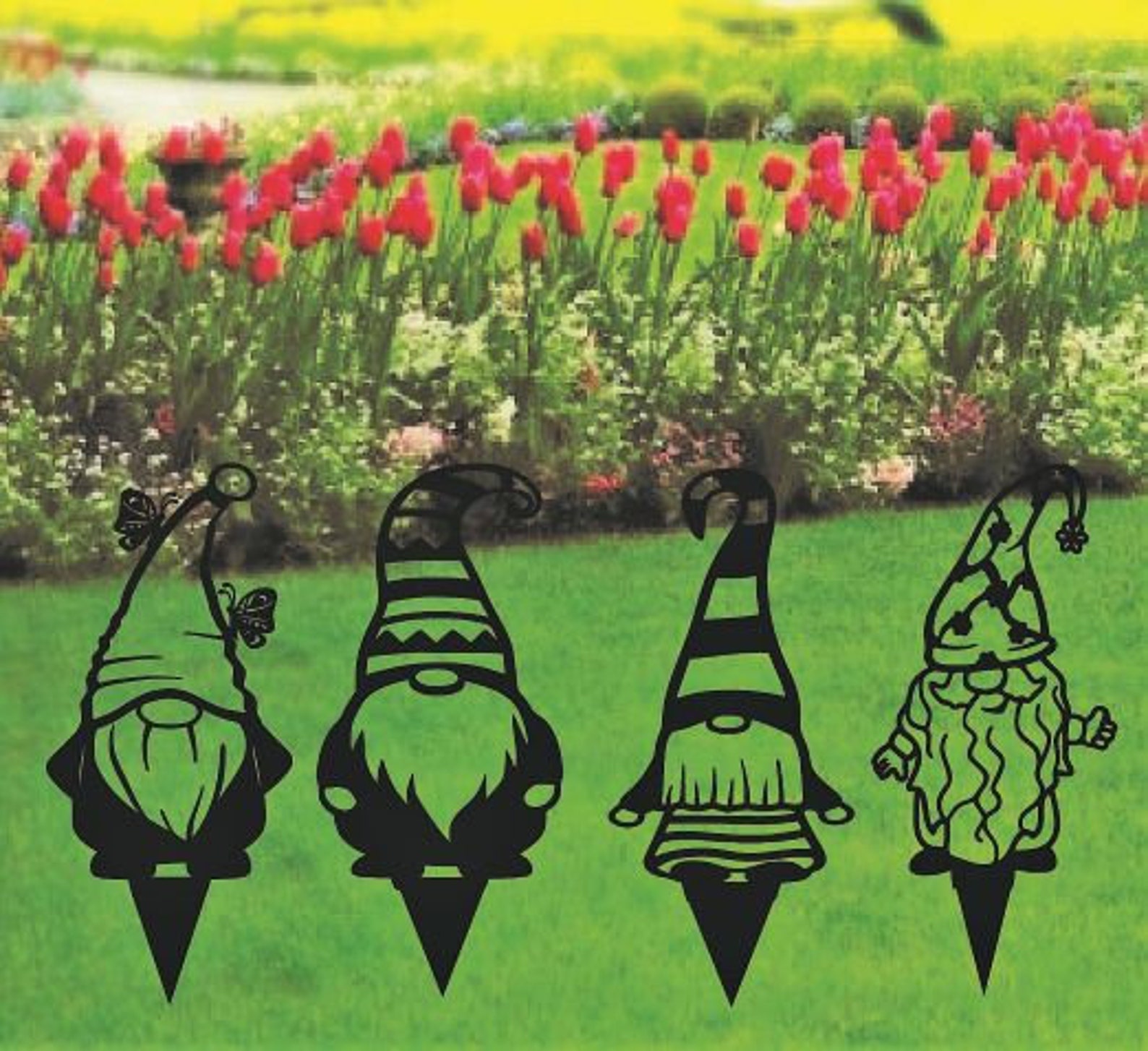 Set of 4 Gnome yard Stakes Garden Decor Yard Stakes Metal Etsy