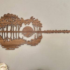 Music Lover Gift, Acoustic Guitar, Music Room Decor, Wood Decor, Guitarist Gift, Rustic Wall Art, Guitar Art, Abstract Sunset, Gift For Him Palm tree wood