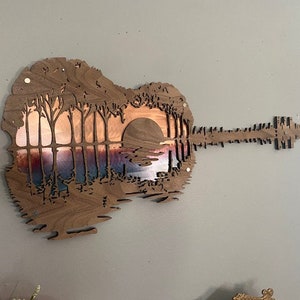 Music Lover Gift, Acoustic Guitar, Music Room Decor, Wood Decor, Guitarist Gift, Rustic Wall Art, Guitar Art, Abstract Sunset, Gift For Him image 4