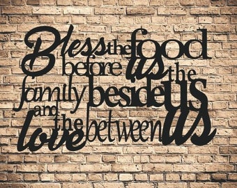 Metal Wall Art Quotes, Christian Gifts for New Home, Bible Verse Wall Art, Metal Bless The Food Art, Religion Wall Art, Scripture Signs