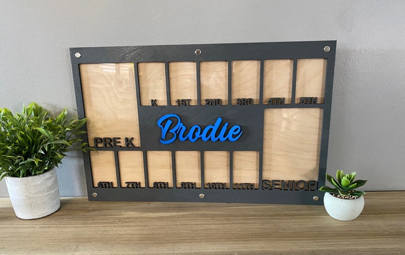 School Years Picture Frame, K-12 Picture Frame, Grade School Picture Frame, Photo Collage, Personalized Photo Frame, Wooden Picture Frame Pre K Grey