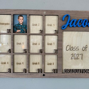 School Years Picture Frame, K-12 Picture Frame, Grade School Picture Frame, Photo Collage, Personalized Photo Frame, Wooden Picture Frame Walnut K-12