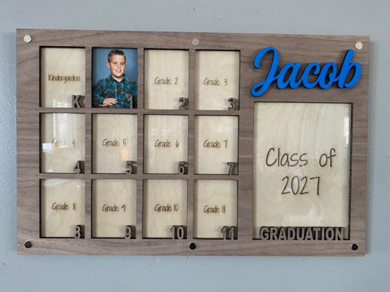 School Years Picture Frame, K-12 Picture Frame, Grade School Picture Frame, Photo Collage, Personalized Photo Frame, Wooden Picture Frame Walnut K-12