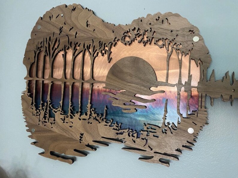 Music Lover Gift, Acoustic Guitar, Music Room Decor, Wood Decor, Guitarist Gift, Rustic Wall Art, Guitar Art, Abstract Sunset, Gift For Him image 5