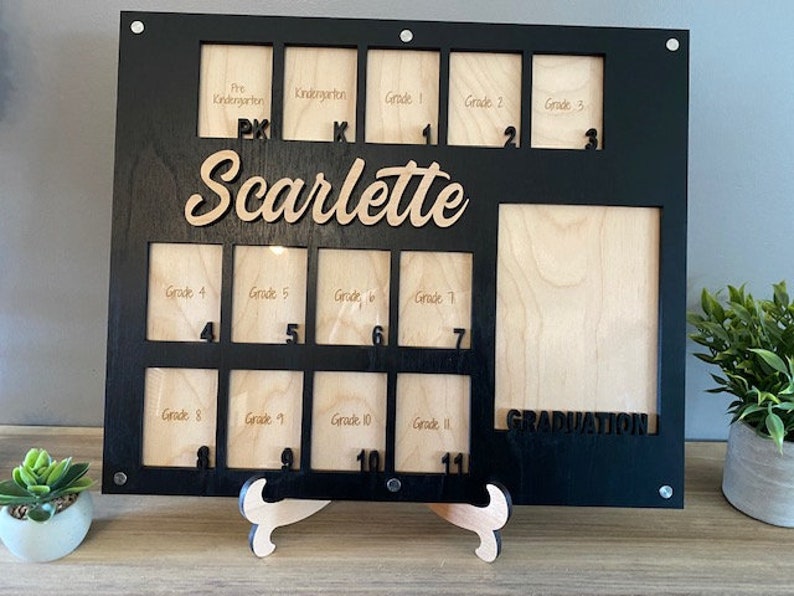 School Years Picture Frame, Pre-k to Graduation, Grade School Picture Frame, Photo Collage, Personalized Photo Frame, Wooden Picture Frame Black w/easel