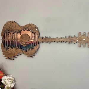 Music Lover Gift, Acoustic Guitar, Music Room Decor, Wood Decor, Guitarist Gift, Rustic Wall Art, Guitar Art, Abstract Sunset, Gift For Him image 6