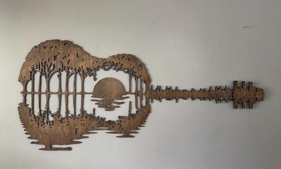 Music Lover Gift, Acoustic Guitar, Music Room Decor, Wood Decor, Guitarist Gift, Rustic Wall Art, Guitar Art, Abstract Sunset, Gift For Him