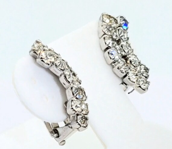 Vintage 1960's curved layered rhinestone clip-on … - image 3