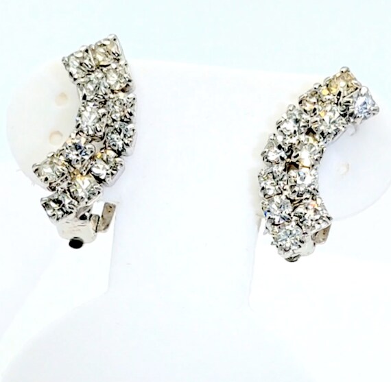 Vintage 1960's curved layered rhinestone clip-on … - image 4