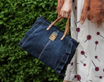 Lee Denim Bag, Upcycled Denim Bag, Denim Shopper, Denim