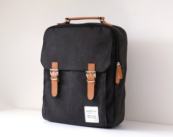 Canvas Backpack (Gray), 16 Inch Laptop Backpack, Multi Pockets, Air Mesh Padded Strap,  Canvas Rucksack, Back to School, Work Bag
