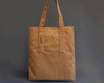 Tan Corduroy Tote Bag, Corduroy Bag, Back to School Gift, College Student Bag, Everyday Book Tote