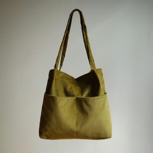 Doppeltasche aus weichem Cord, Einkaufstasche (Olive), Frauen-Umhängetasche, Geschenk für Schulanfang, Studententasche, Buchtasche für jeden Tag