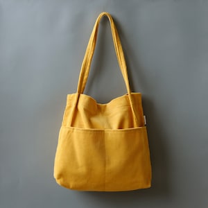 Sac fourre-tout en velours côtelé souple à double poche (moutarde), sac à bandoulière pour femme, cadeau de rentrée, sac pour étudiant, fourre-tout pour livres de tous les jours