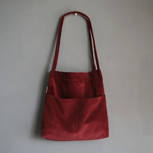 Sac fourre-tout en velours côtelé souple à double poche (bordeaux), sac à bandoulière pour femme, cadeau de rentrée, sac pour étudiant, fourre-tout pour livres de tous les jours