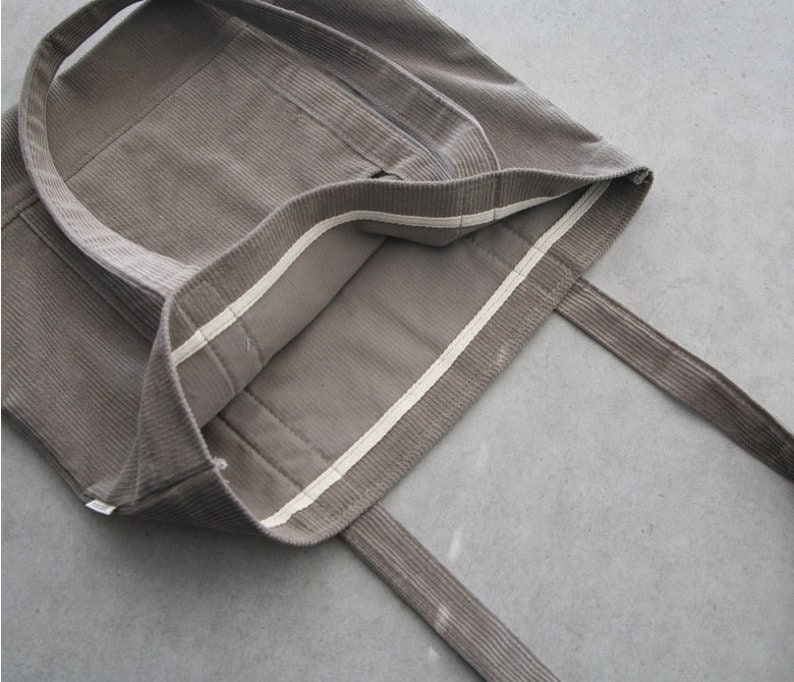 Big Pocket Corduroy Tote Bag warm Gray Corduroy Bag Back - Etsy