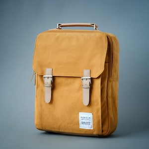 Canvas Backpack (Mustard), 16 Inch Laptop Backpack, Multi Pockets, Air Mesh Padded Strap,  Canvas Rucksack, Back to School, Work Bag