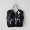 Glossy Black Embroidered Paris Tote Bag, Lightweight Nylon Travel Bag product logo