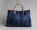 Denim Ruffle Handbag with Leather Handle, Denim Tote Bag, Jean Crossbody Purse, Casual Daily Bag for Women (Deep Blue) product logo