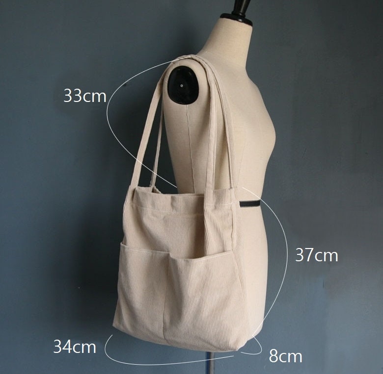 Double Pocket Corduroy Tote Bag Corduroy Bag Back to School - Etsy