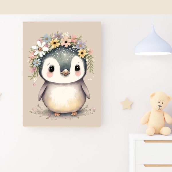 Niedliches Pinguin Leinwandbild | Liebenswerter neutrale Babyvogel | Perfektes Geschenk für Brautjungfern | Wanddekoration