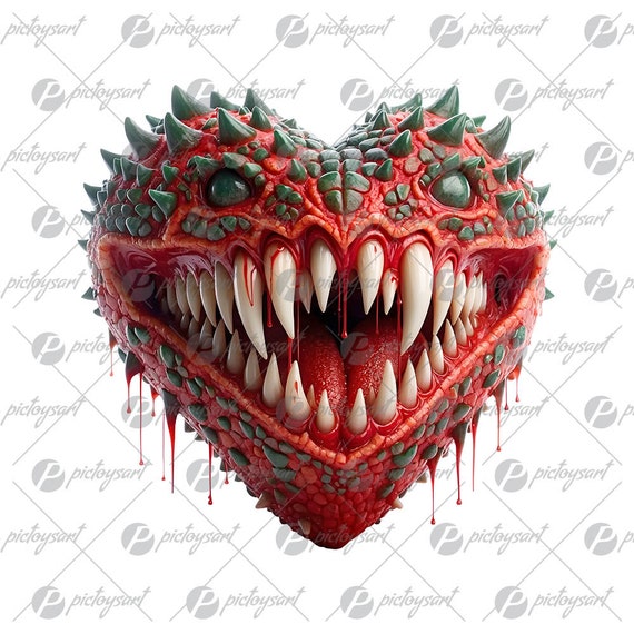 Horror Monster Heart, Dragon Red Heart, Celebration of Love Art