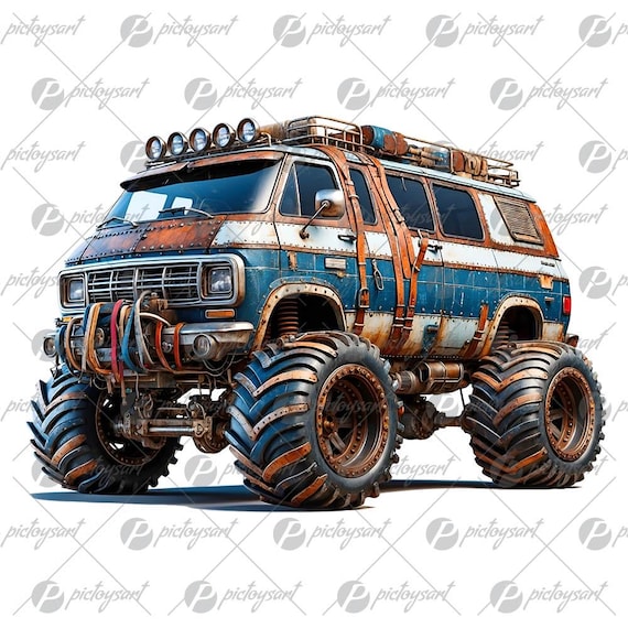 Minivan Monster, Road Beast, Big Wheels, Classic Van Truck, Power